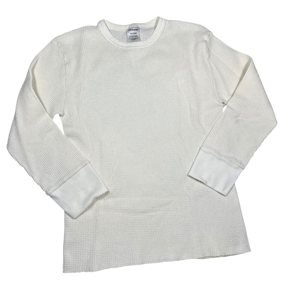 Vintage Joe Boxer Mens Large‎ Thermal Waffle Knit Shirt Long Sleeve Off White